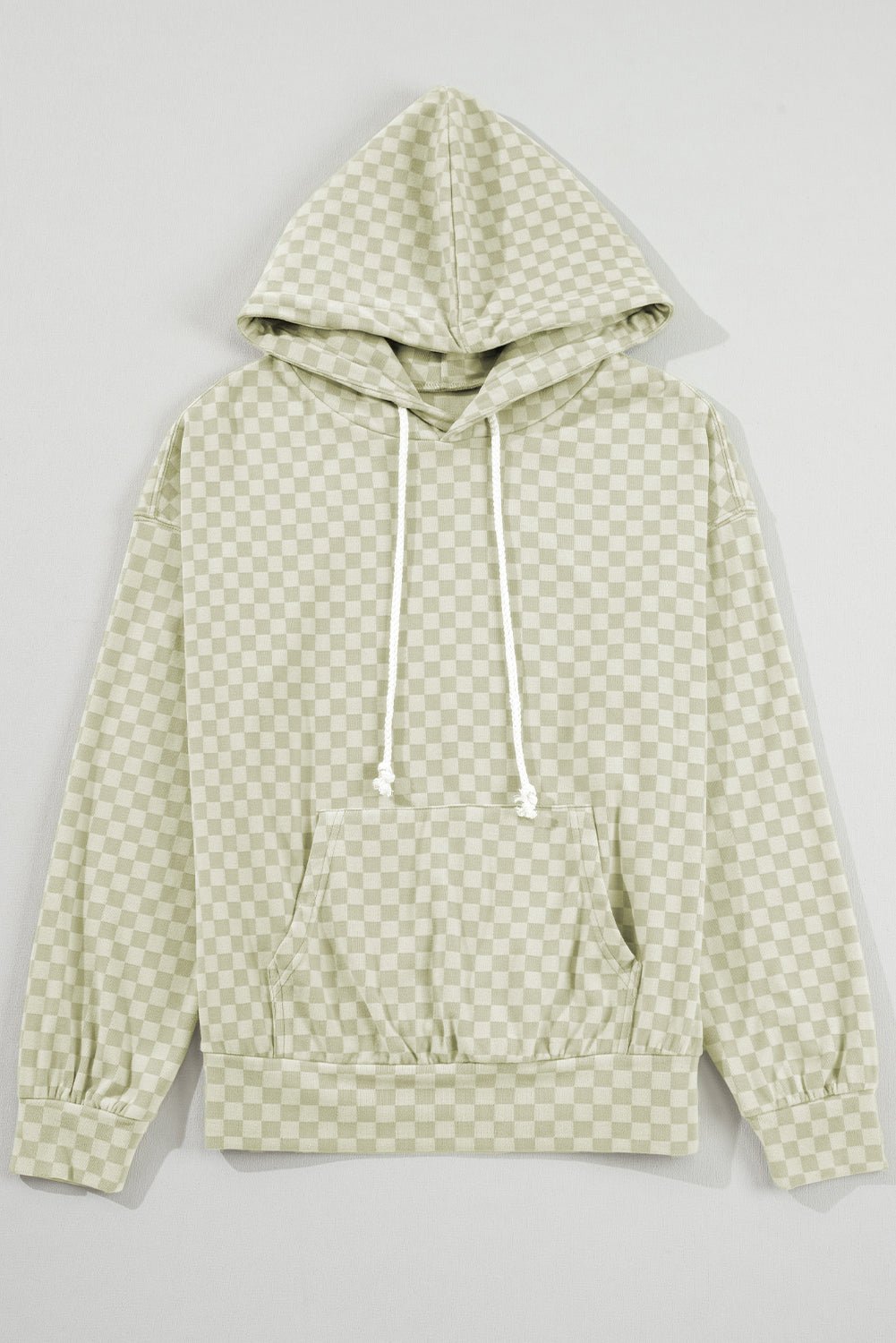 Khaki Checkered Kangaroo Pocket Hoodie