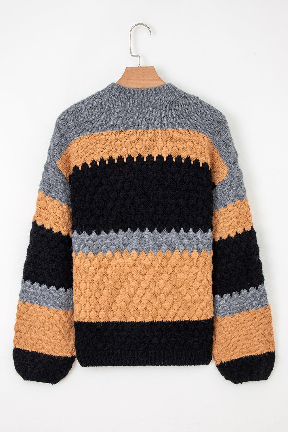 Khaki Colorblock High Neck Baggy Sweater