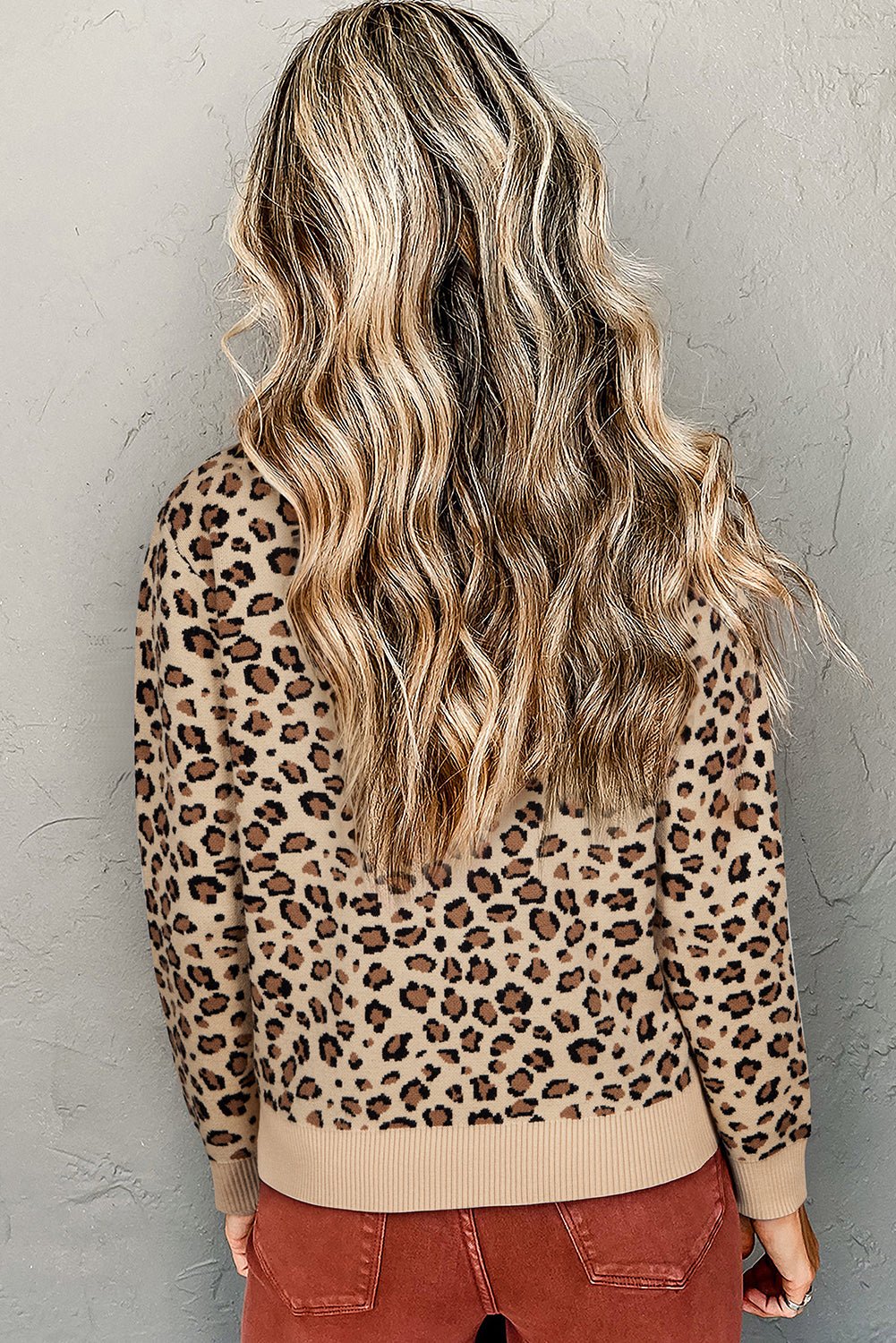 Khaki Leopard Print Dolman Sleeve Sweater