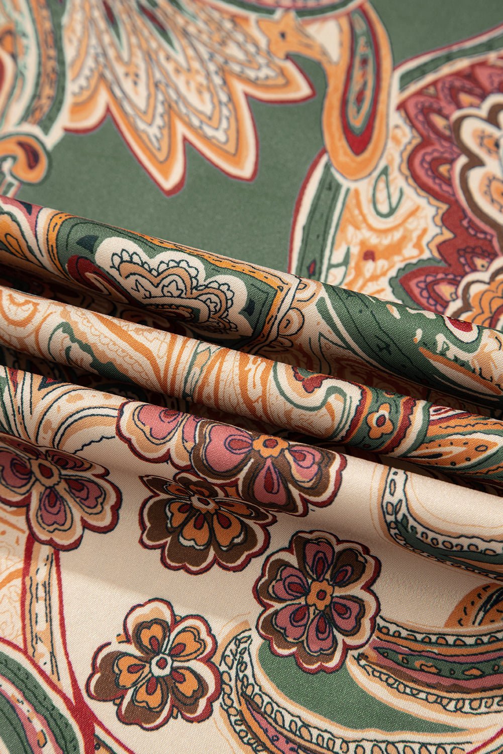 Khaki Paisley Print Boho Elastic Waist Wide Leg Pants