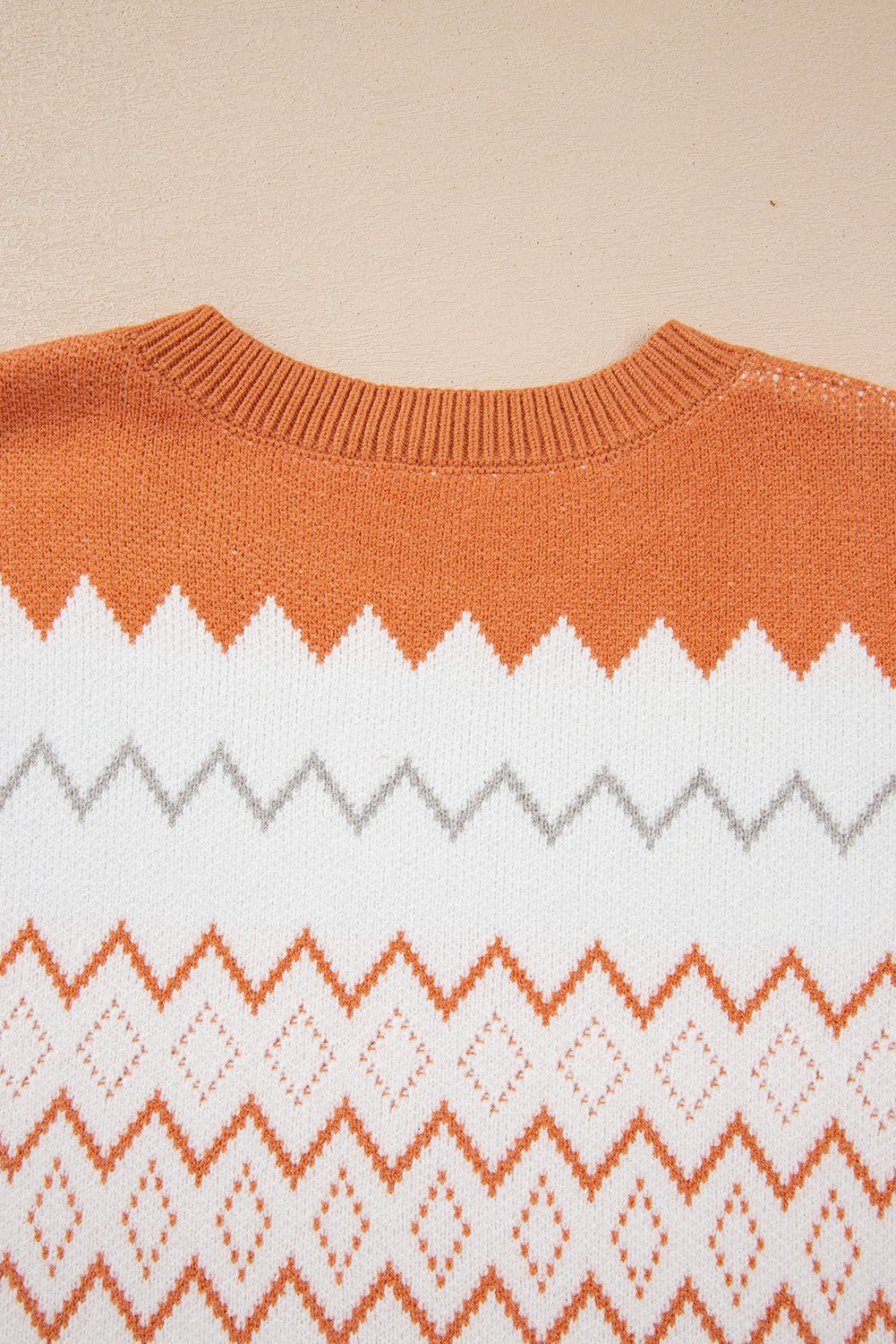 Khaki Zigzag Geometric Pattern Knitted Pullover Sweater