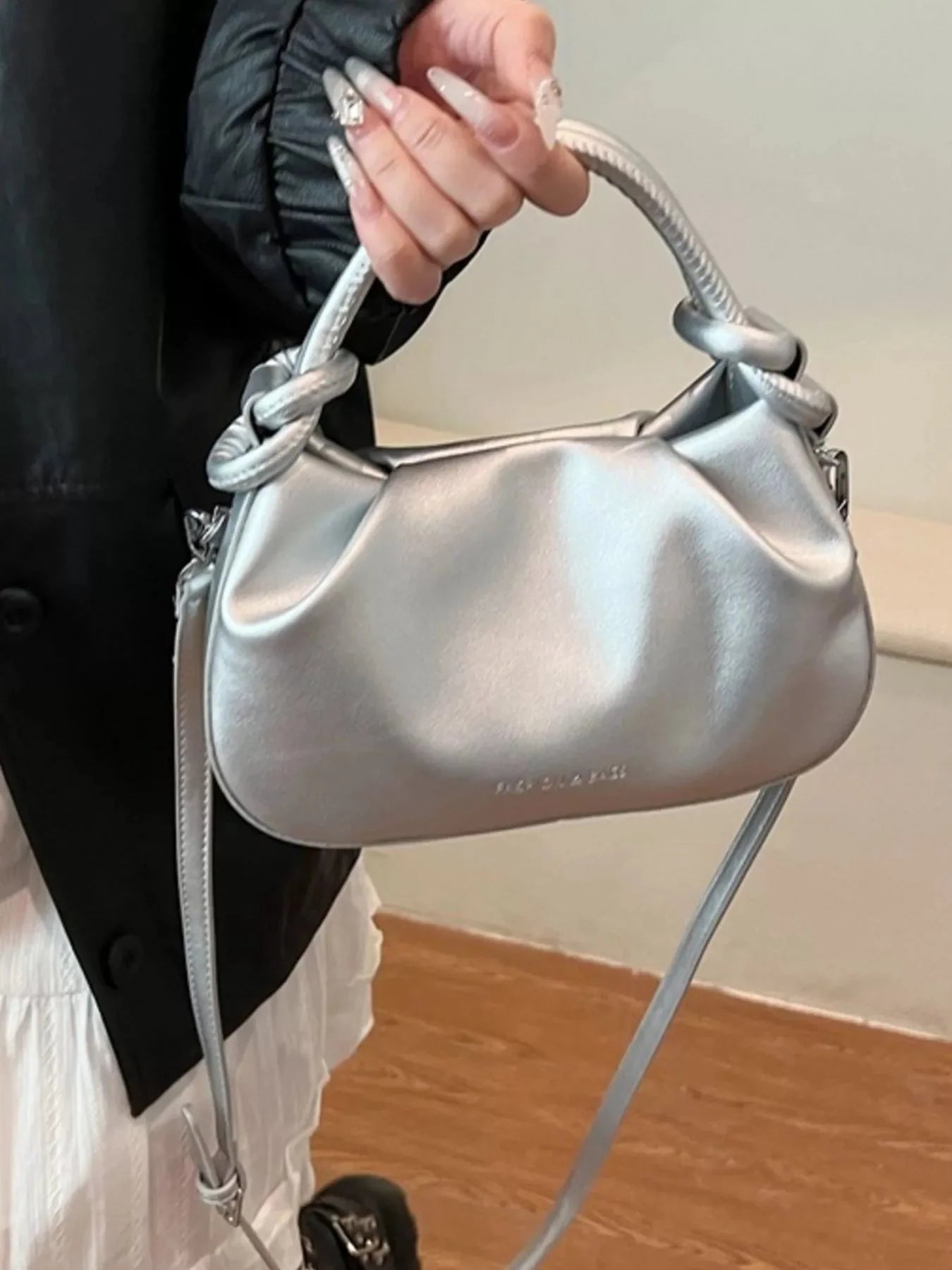Knot Handle Ruched Crossbody Bag