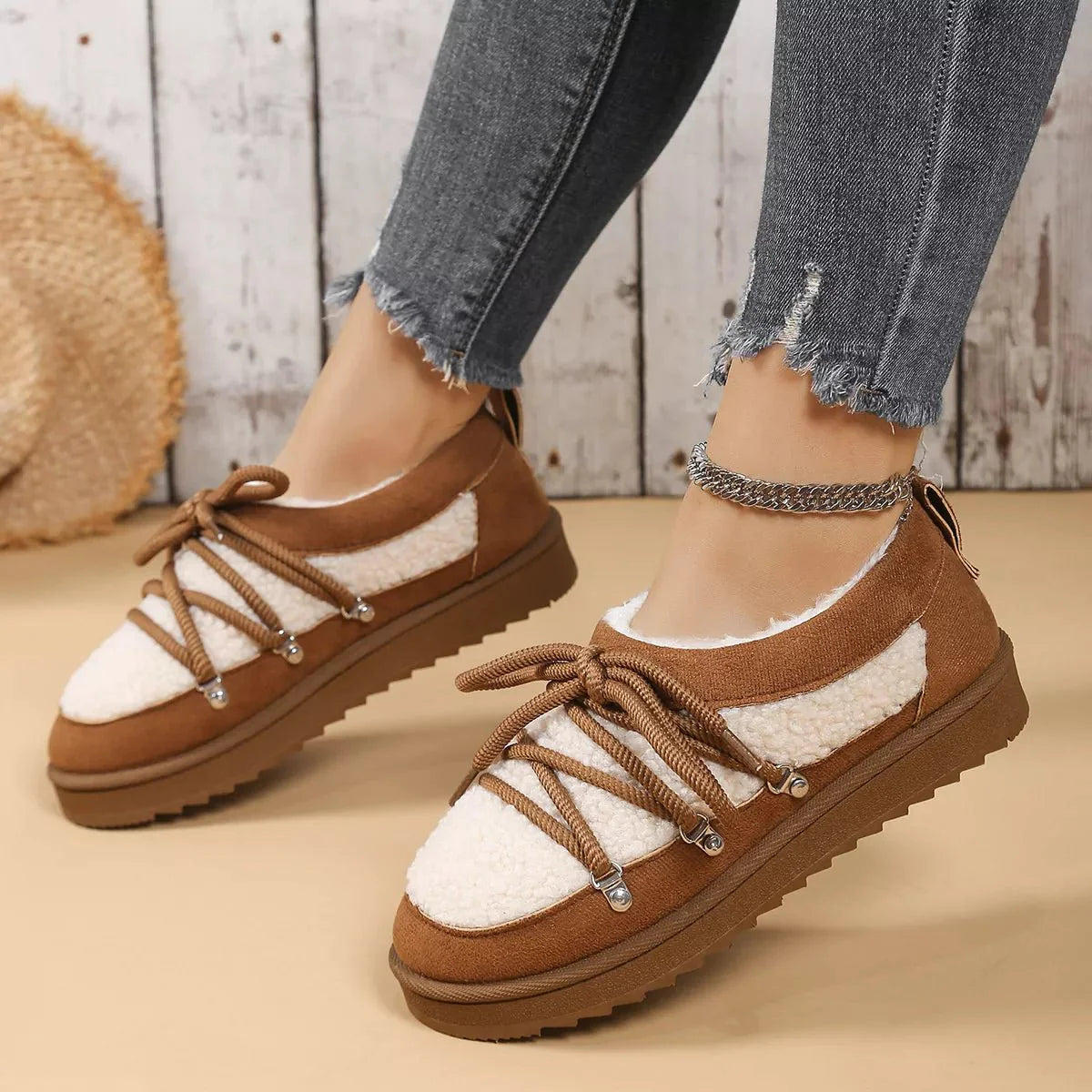 Lace Up Round Toe Platform Ankle Boots