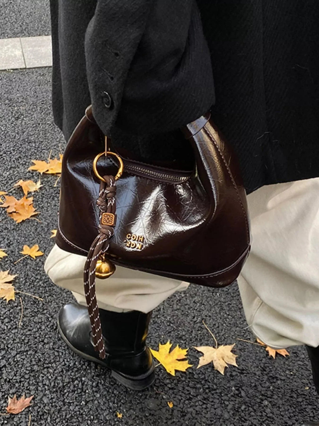 Leather Crossbody Bag with Charm