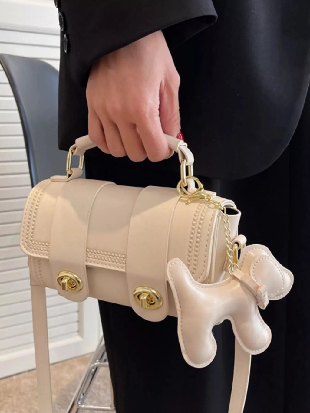 Leather Crossbody Bag with Charm