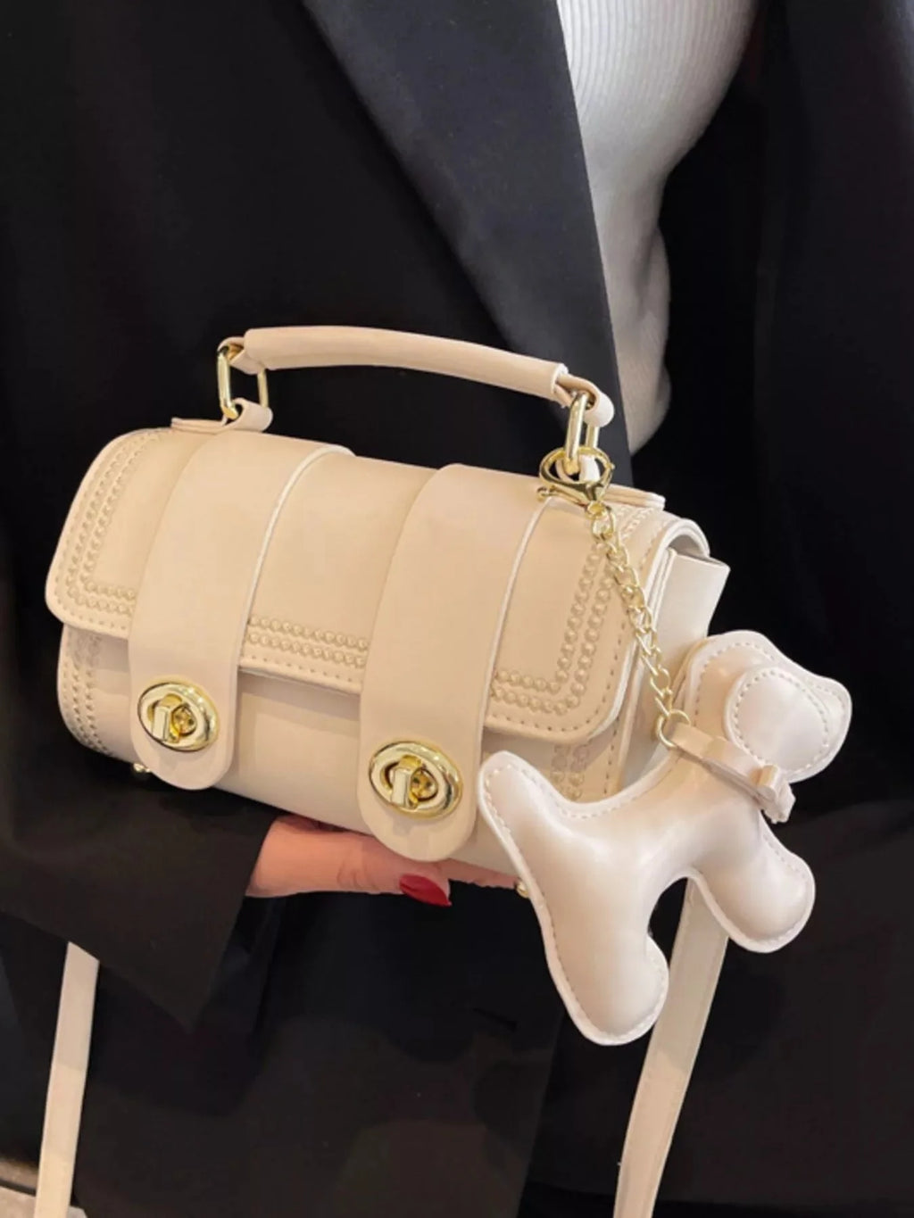 Leather Crossbody Bag with Charm