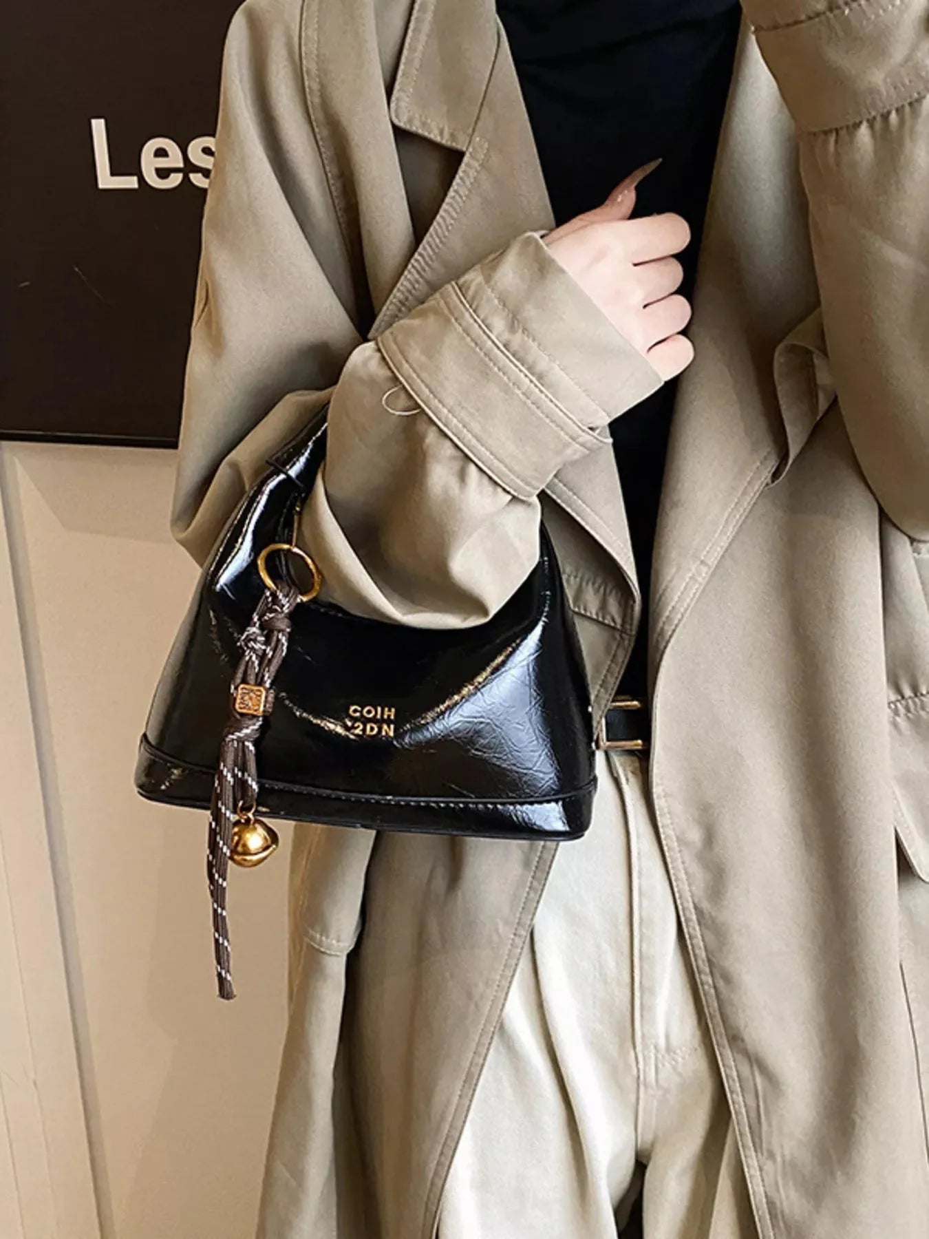 Leather Crossbody Bag with Charm