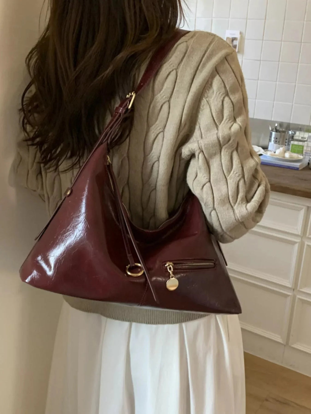 Leather Hobo Shoulder Bag