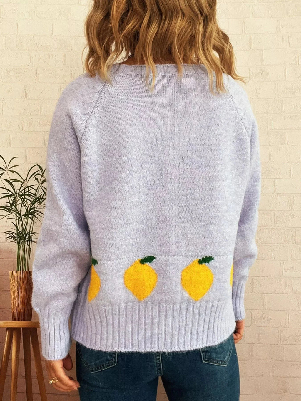 Lemon Pattern Button-Up Cardigan