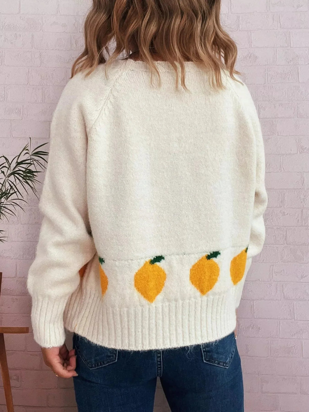 Lemon Pattern Button-Up Cardigan