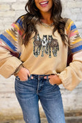 Light French Beige Sequined Horses Graphic Fashion Sweatshirt