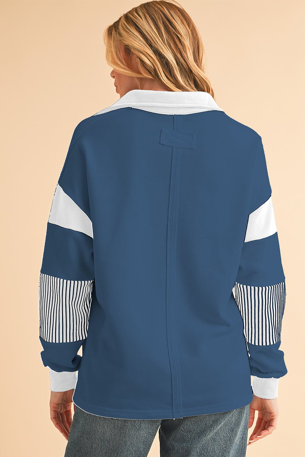 Light French Beige Striped Patchwork Collar Sweatshirt