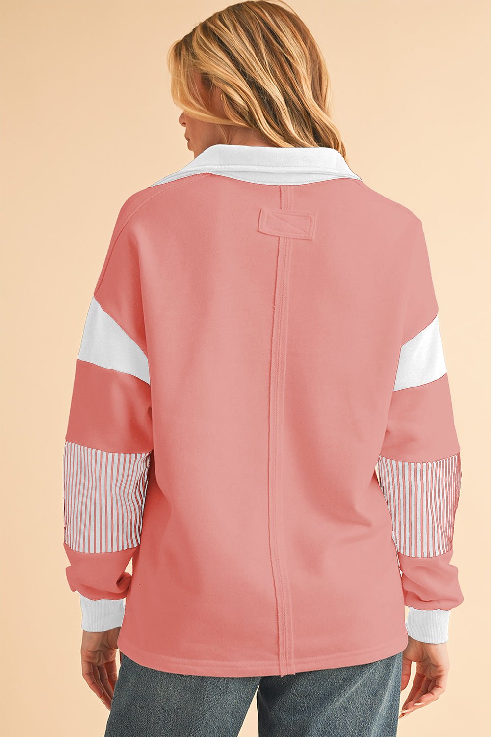 Light French Beige Striped Patchwork Collar Sweatshirt