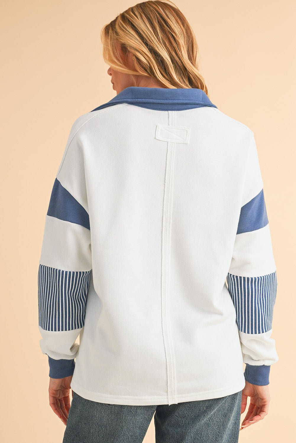 Light French Beige Striped Patchwork Collar Sweatshirt