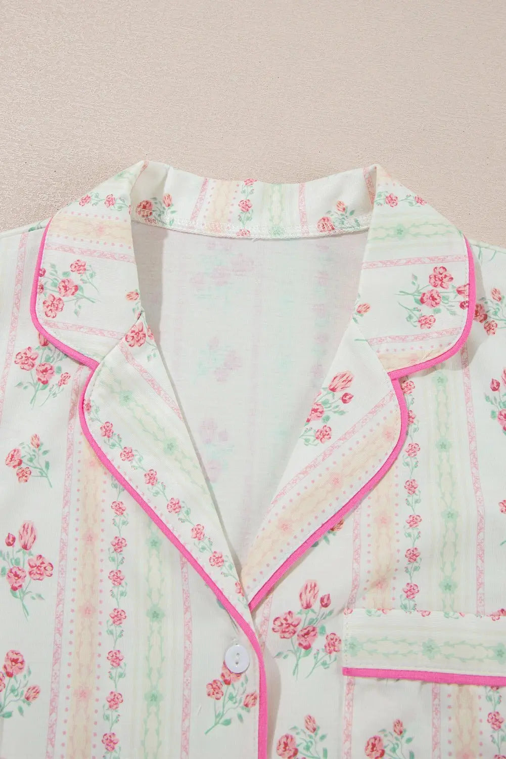 Pink Polka Dot and Bow Print Ruffle Hem Shorts Pajama Set