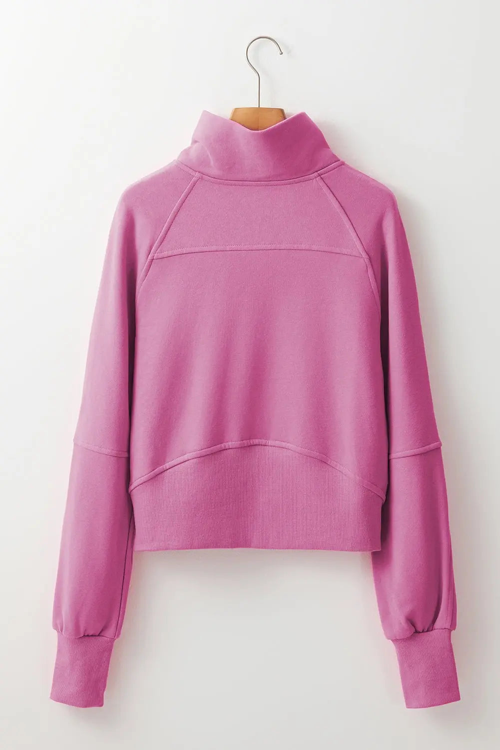 Green Zip Up Stand Collar Ribbed Thumbhole Sleeve Sweatshirt