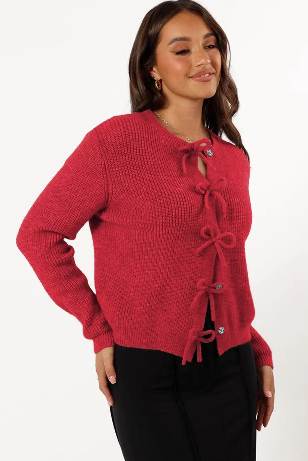 Philippine Gray Sweet Bow Front Cropped Knit Cardigan