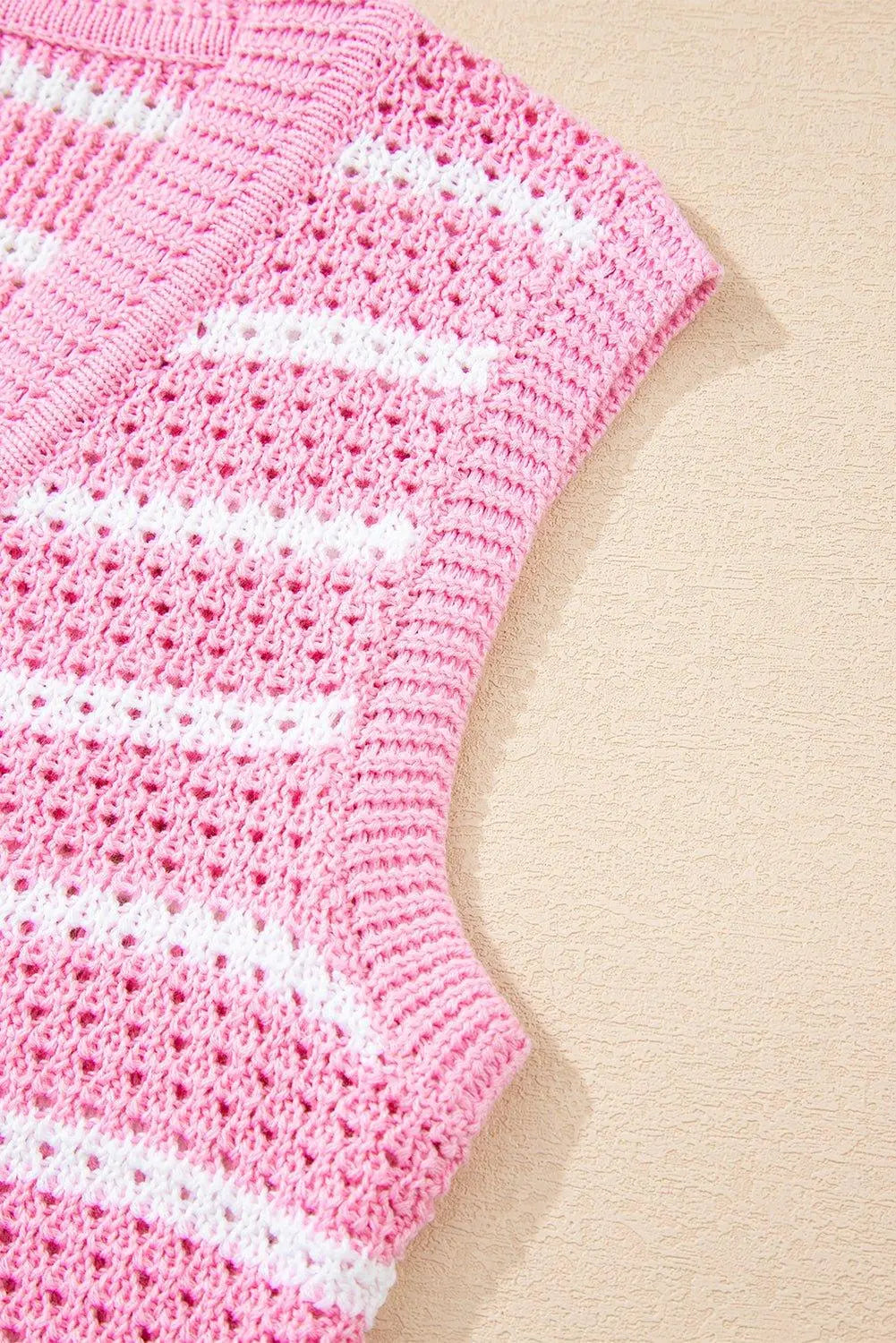 Pink Striped V Neck Button Knit Vest