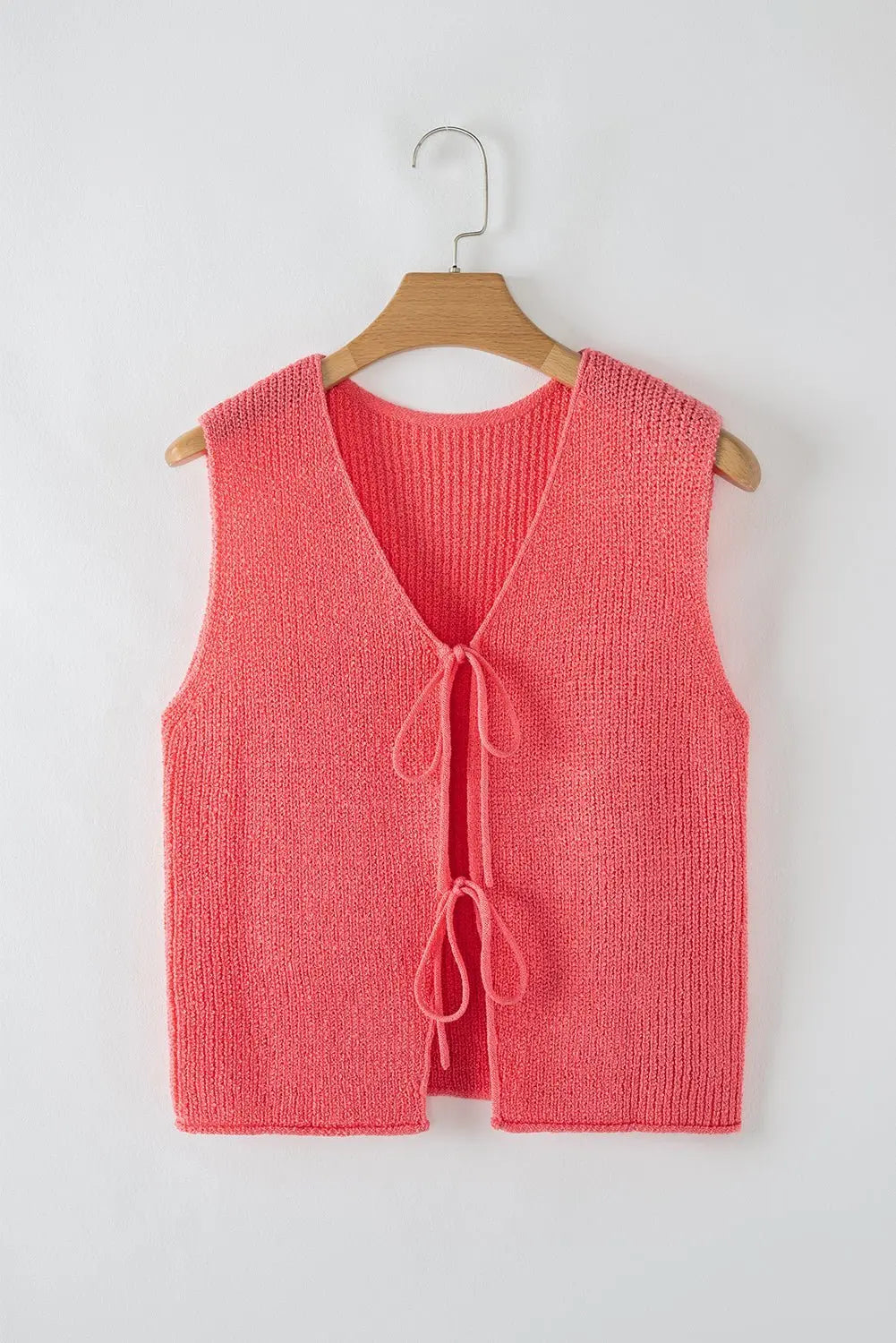 Tomato Red Lace-up Front V Neck Knit Vest