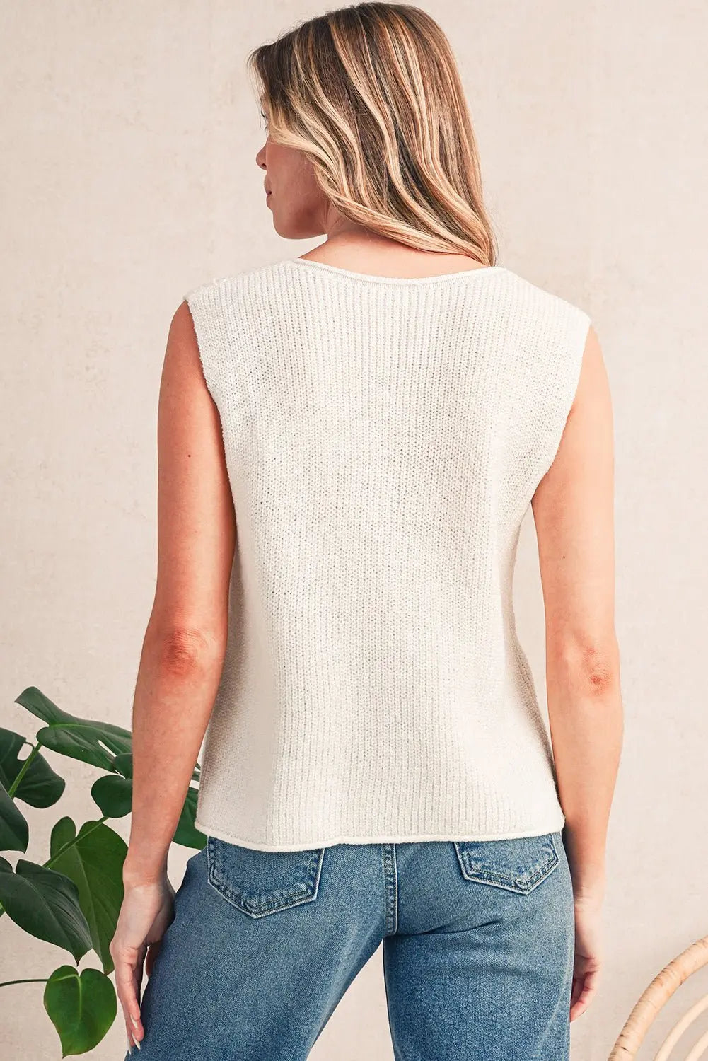Tomato Red Lace-up Front V Neck Knit Vest