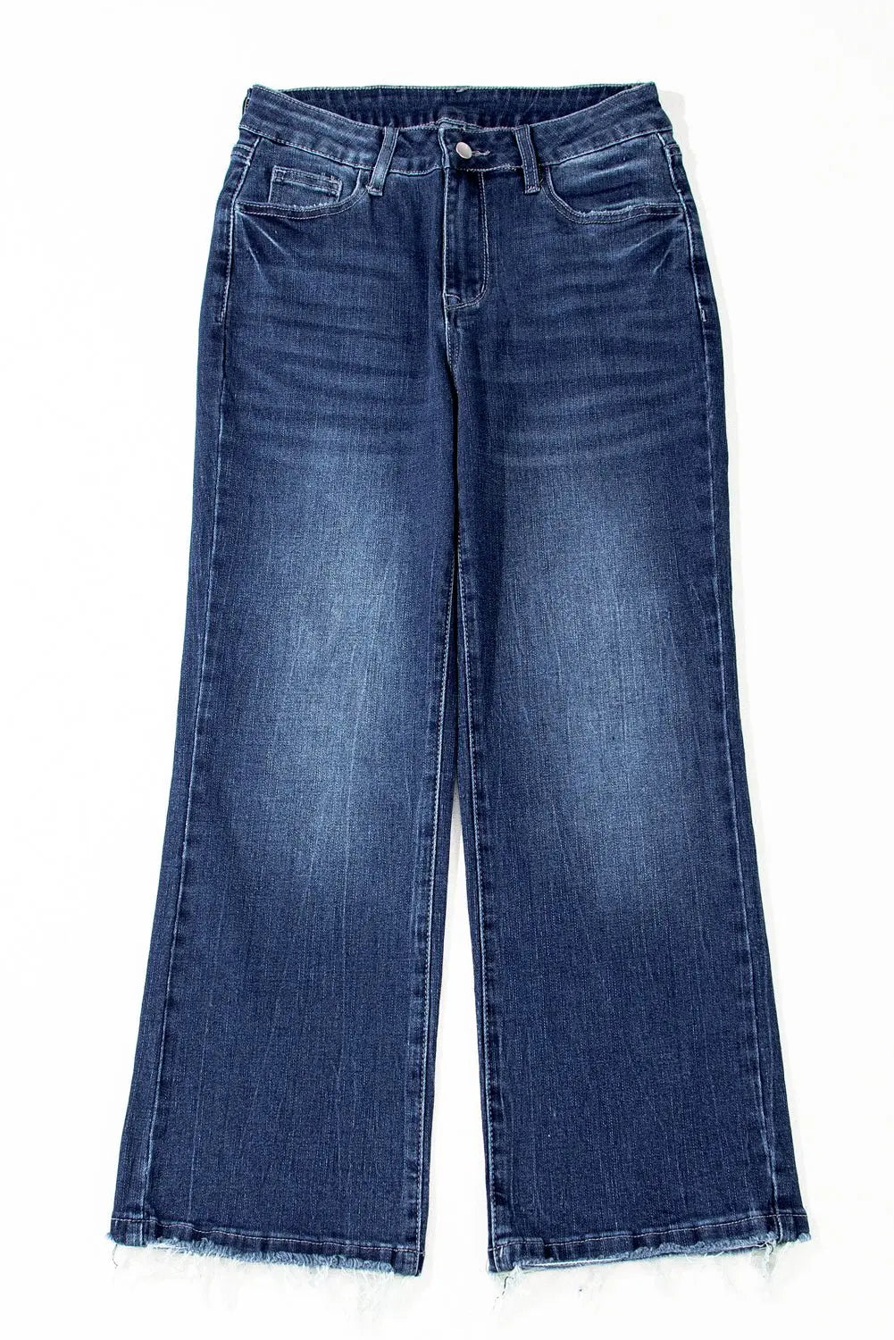 Beau Blue Mineral Wash Raw Hem High Waist Flared Jeans