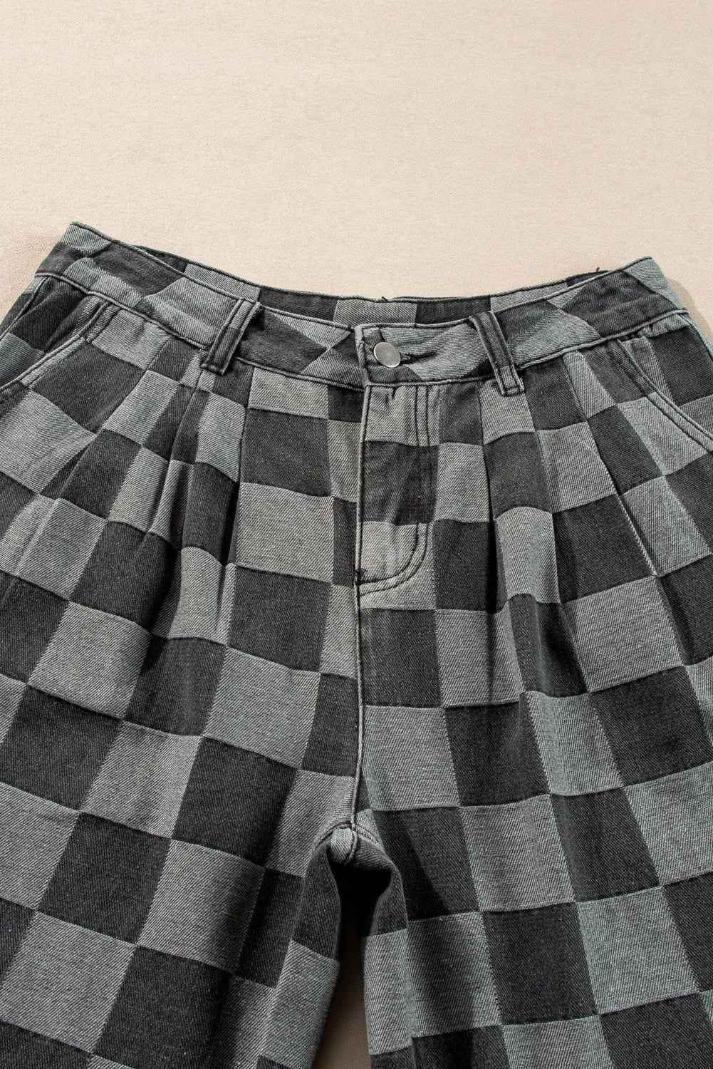 Dusk Blue Checkered Light Washed Wide Leg Jeans
