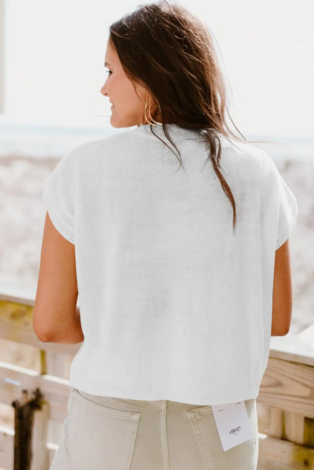 Pink Flower Patch Knit Round Neck Tee