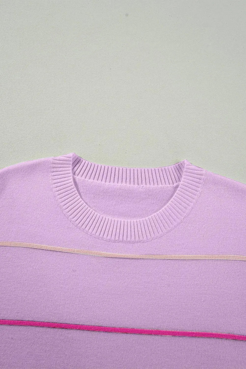 Orchid Petal Striped Half Sleeve Drop Shoulder Sweater