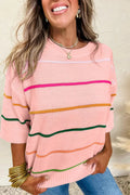 Orchid Petal Striped Half Sleeve Drop Shoulder Sweater