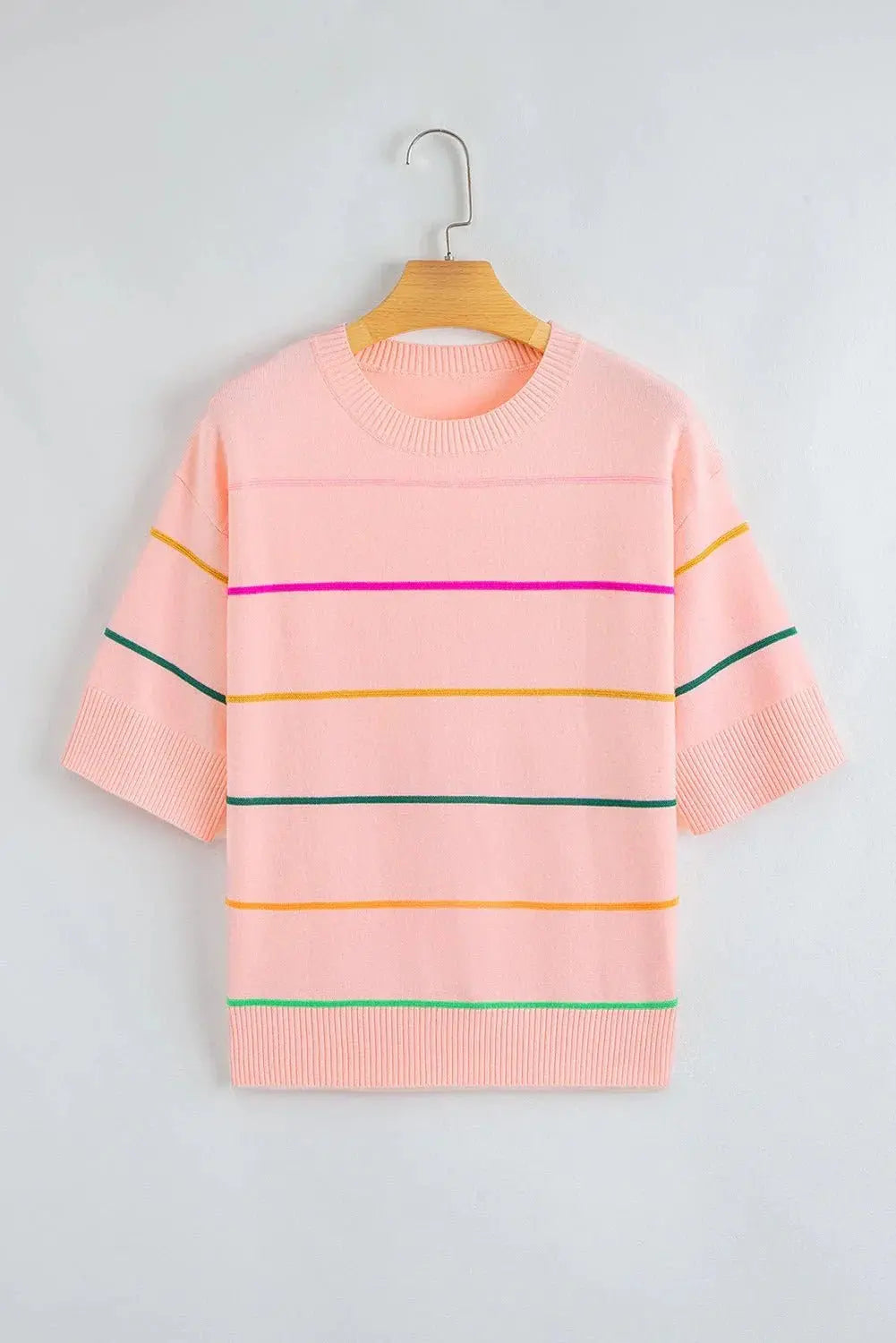 Orchid Petal Striped Half Sleeve Drop Shoulder Sweater