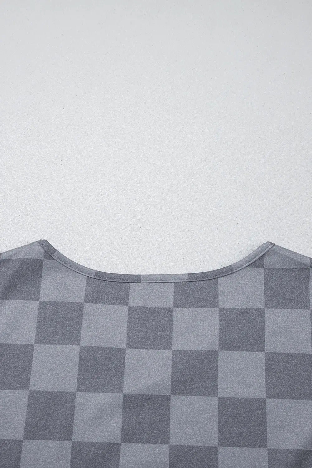 Gray Checkered V Neck Tee and Drawstring Shorts Pajama Set