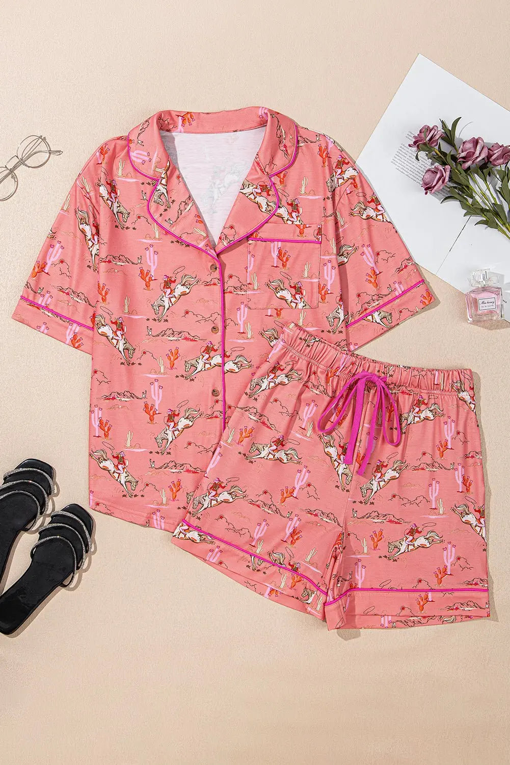 White Allover Print Cropped Pajama Set