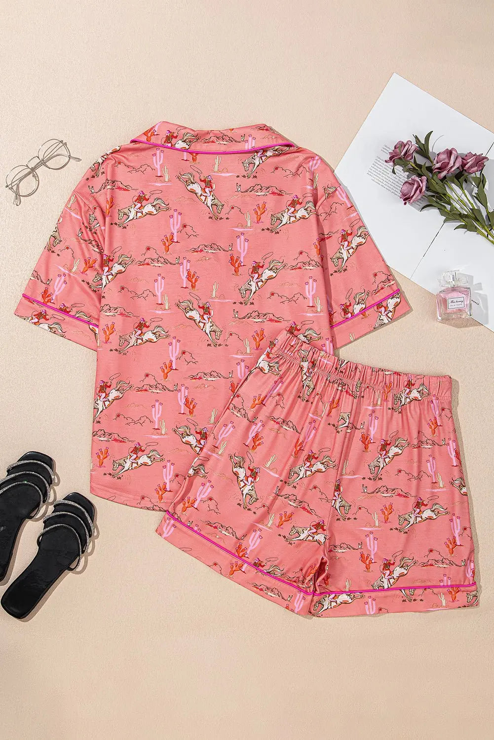 White Allover Print Cropped Pajama Set
