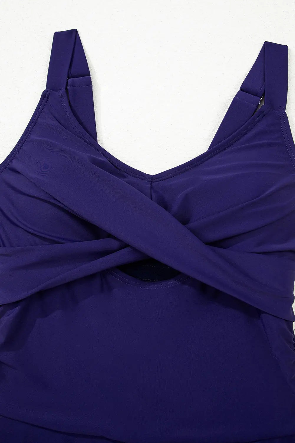 Navy Blue Adjustable Straps Cutout Ruched Knot Slit One Piece Swim Dress