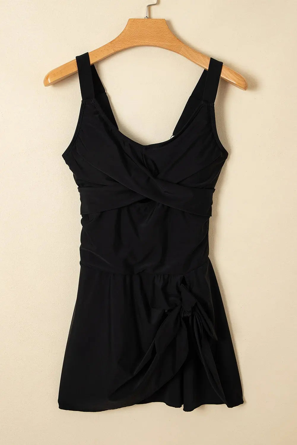 Navy Blue Adjustable Straps Cutout Ruched Knot Slit One Piece Swim Dress
