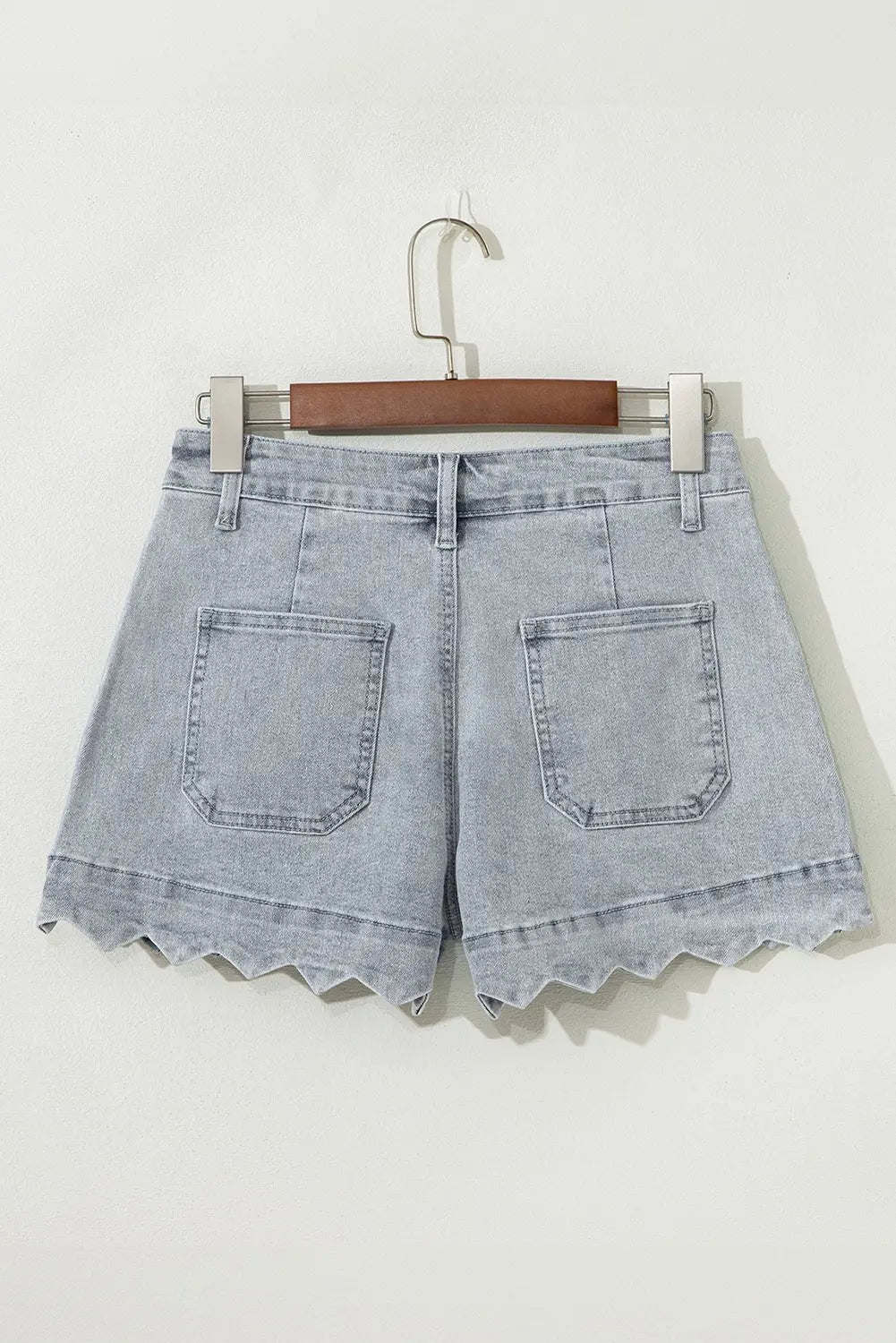 White Scalloped Hemline Light Wash Denim Shorts