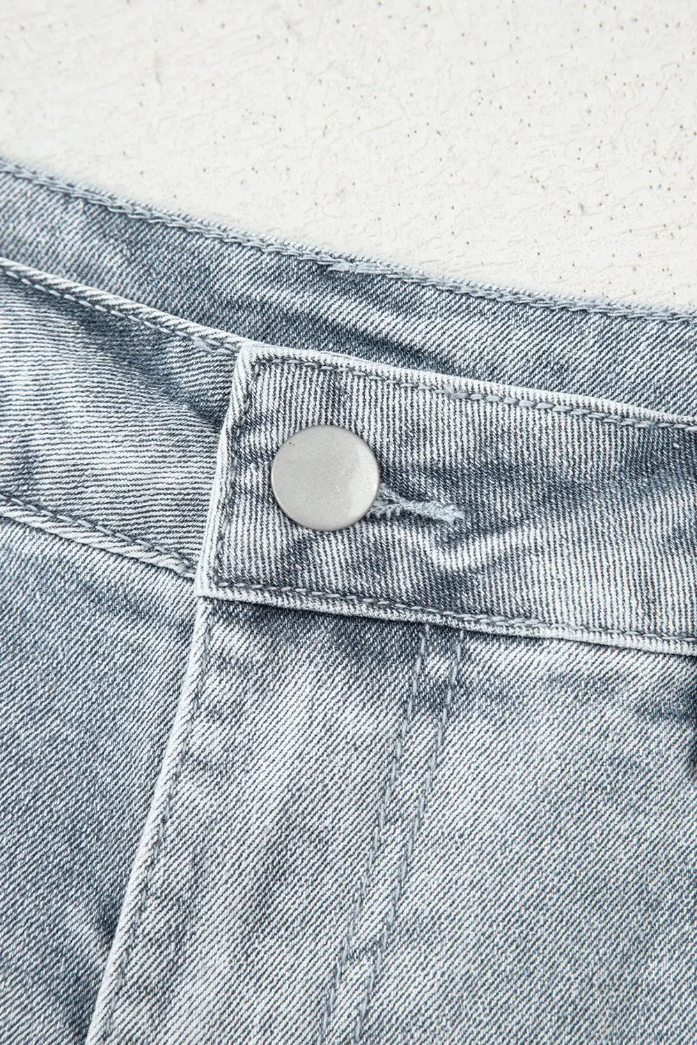 White Scalloped Hemline Light Wash Denim Shorts