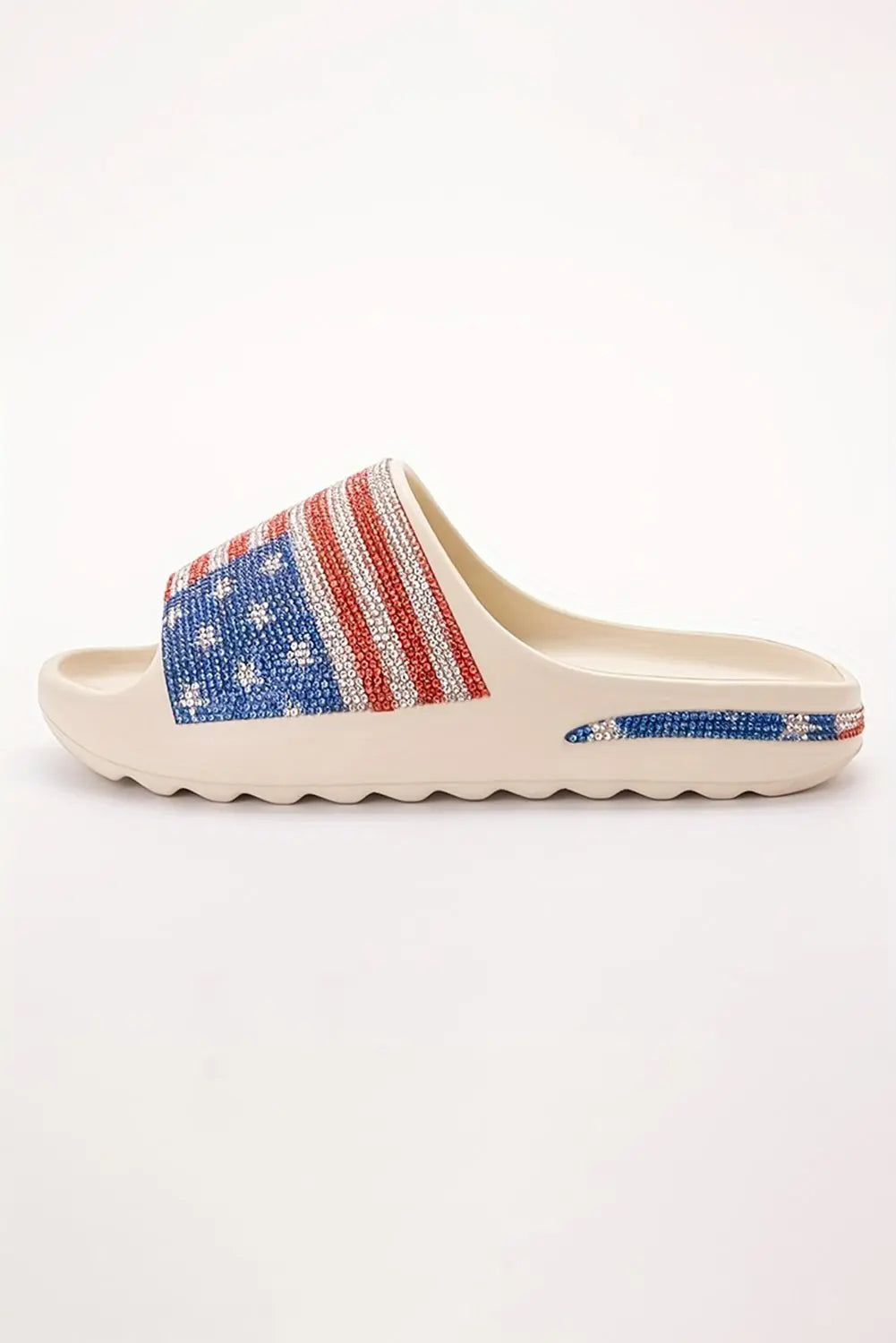 Black Rhinestone American Flag Thick Sole Slides Shoes
