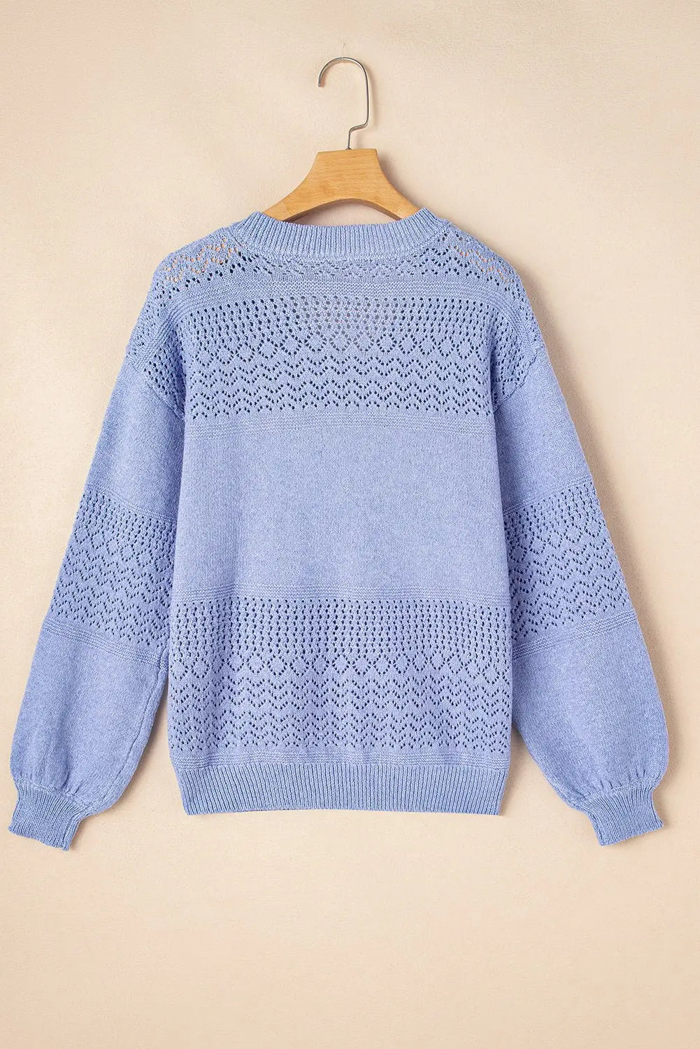 Sky Blue Hollow Long Sleeve V Neck sweater
