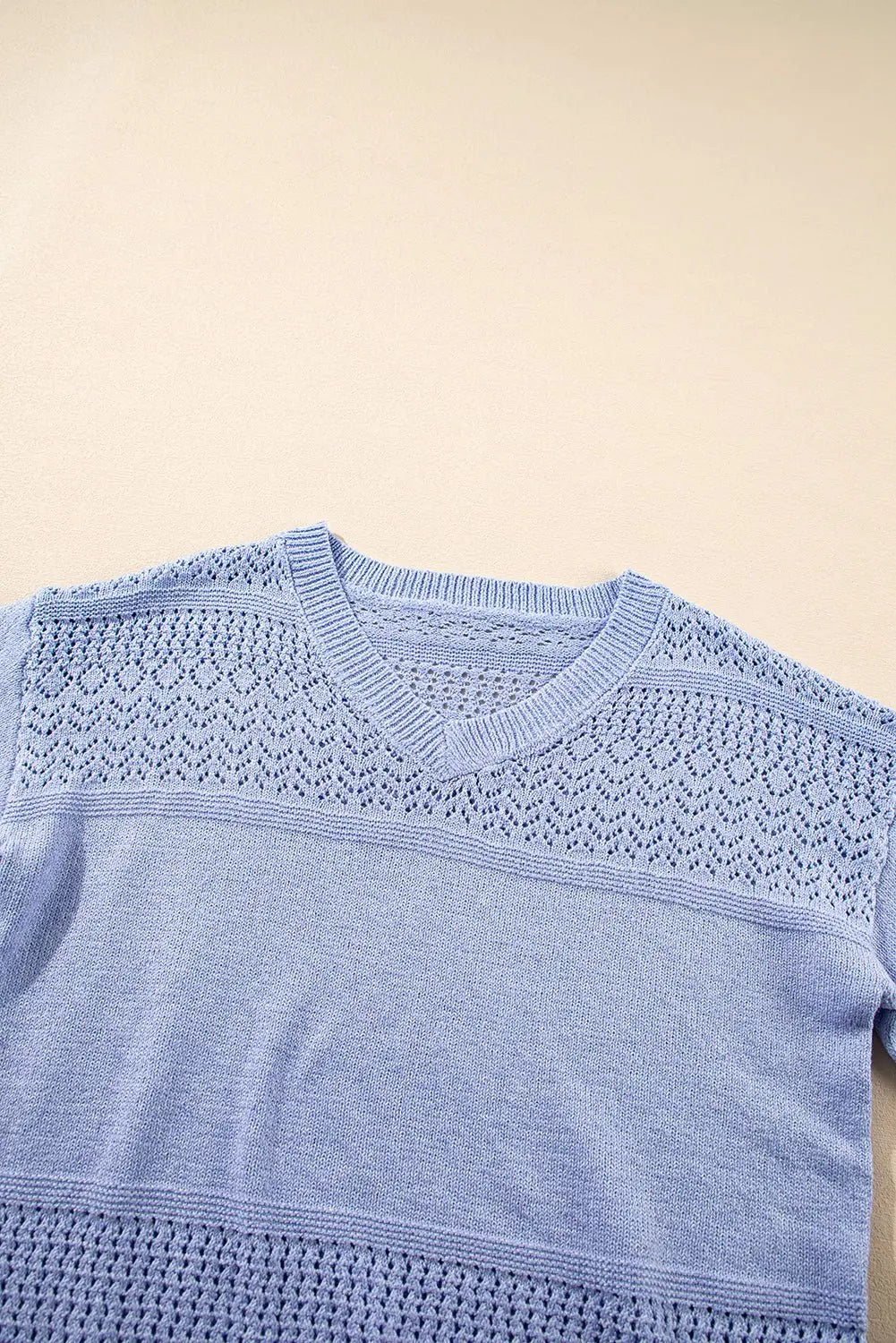 Sky Blue Hollow Long Sleeve V Neck sweater