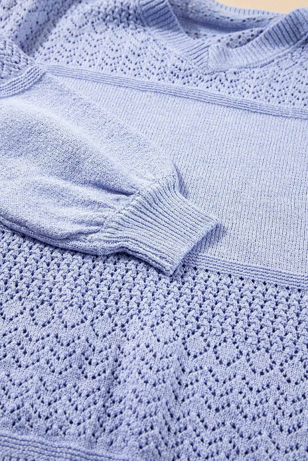 Sky Blue Hollow Long Sleeve V Neck sweater