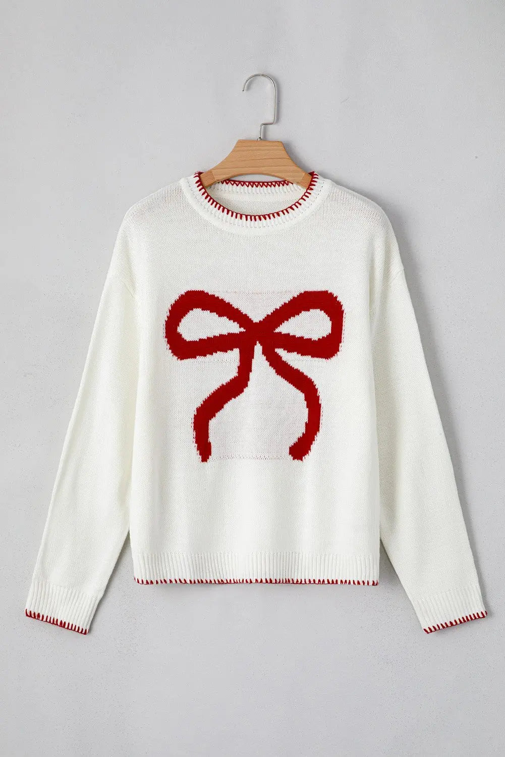 Pink Sweet Bow Drop Sleeve Round Neck Sweater