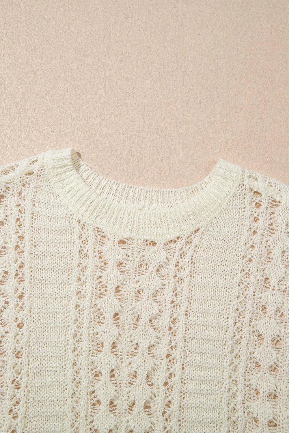 White Hollow Out Knit Bracelet Sleeve Drop Shoulder Sweater