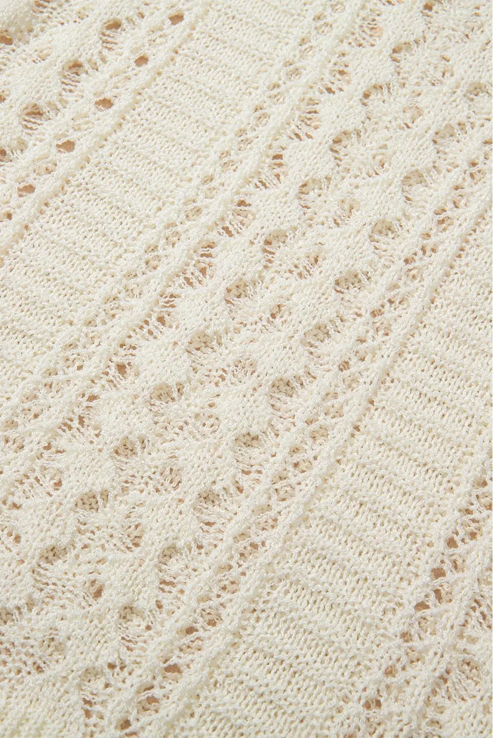 White Hollow Out Knit Bracelet Sleeve Drop Shoulder Sweater