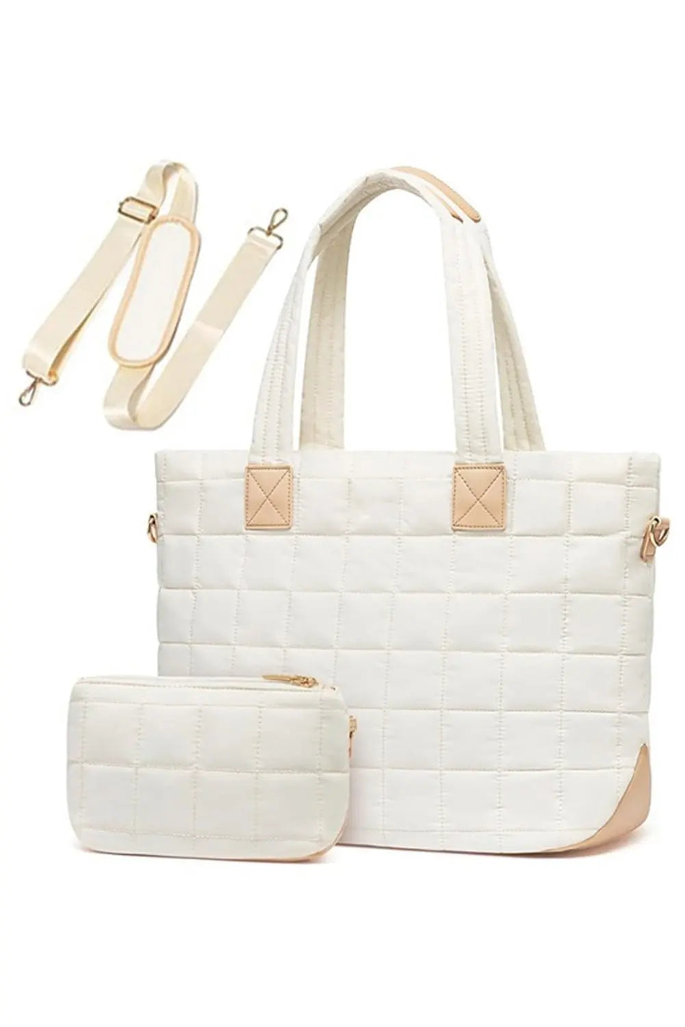 Black Quilted Patchwork Large Tote Bag and Clutch 2pcs Set