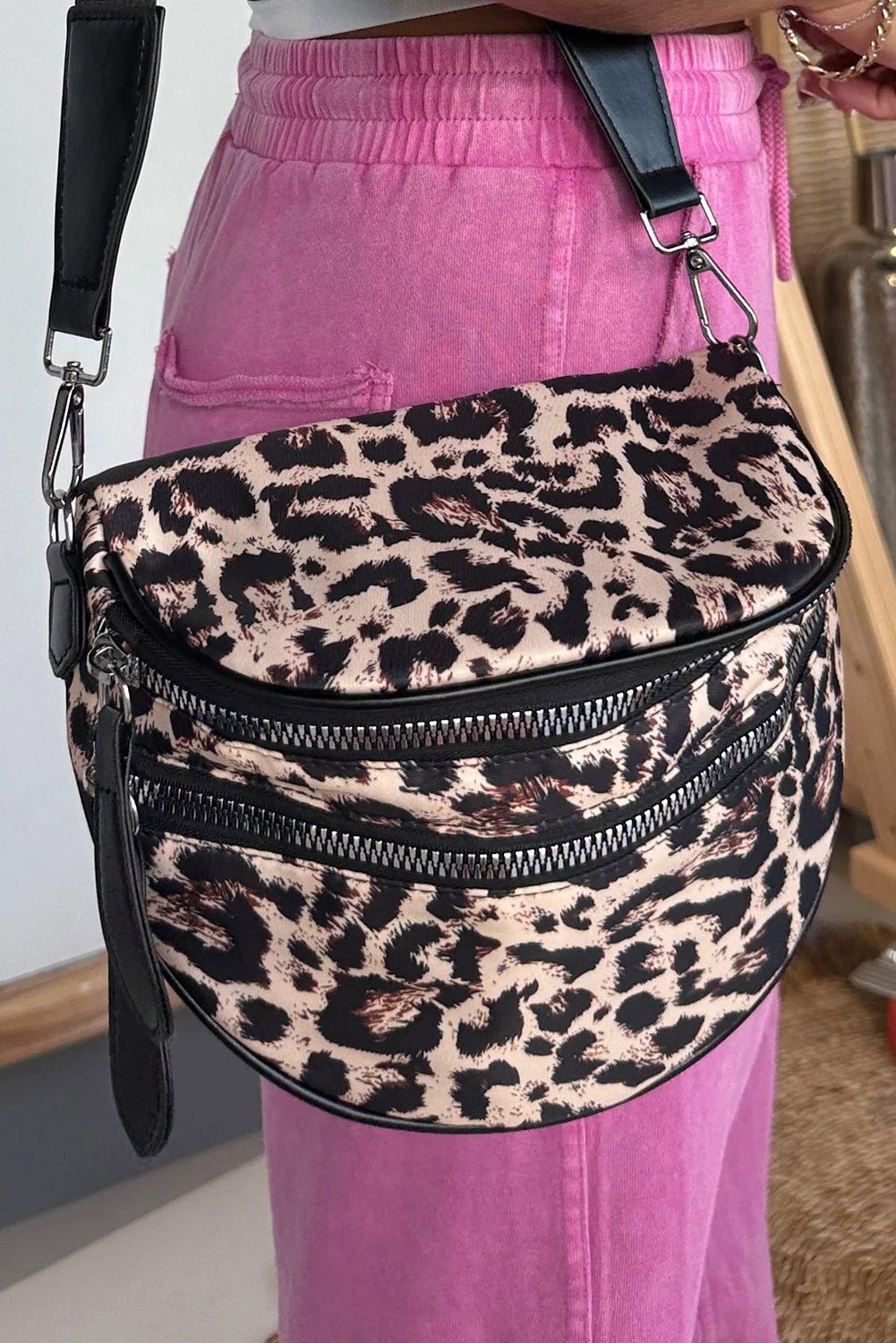 Medium Grey Abstract Camo Print Gold Chain Crossbody Bag