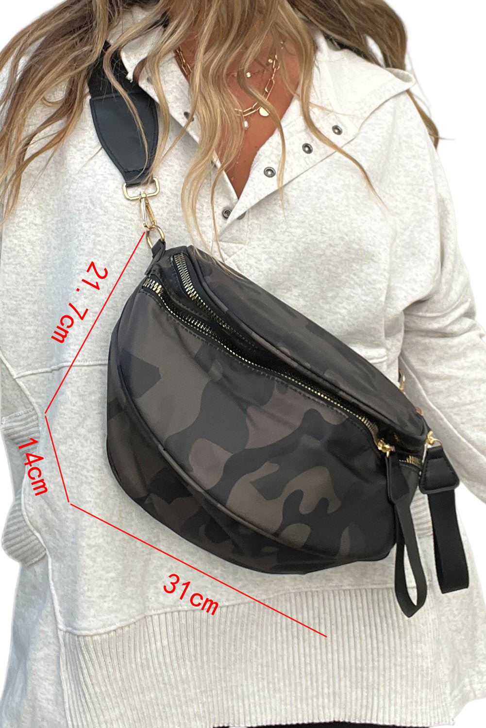 Medium Grey Abstract Camo Print Gold Chain Crossbody Bag