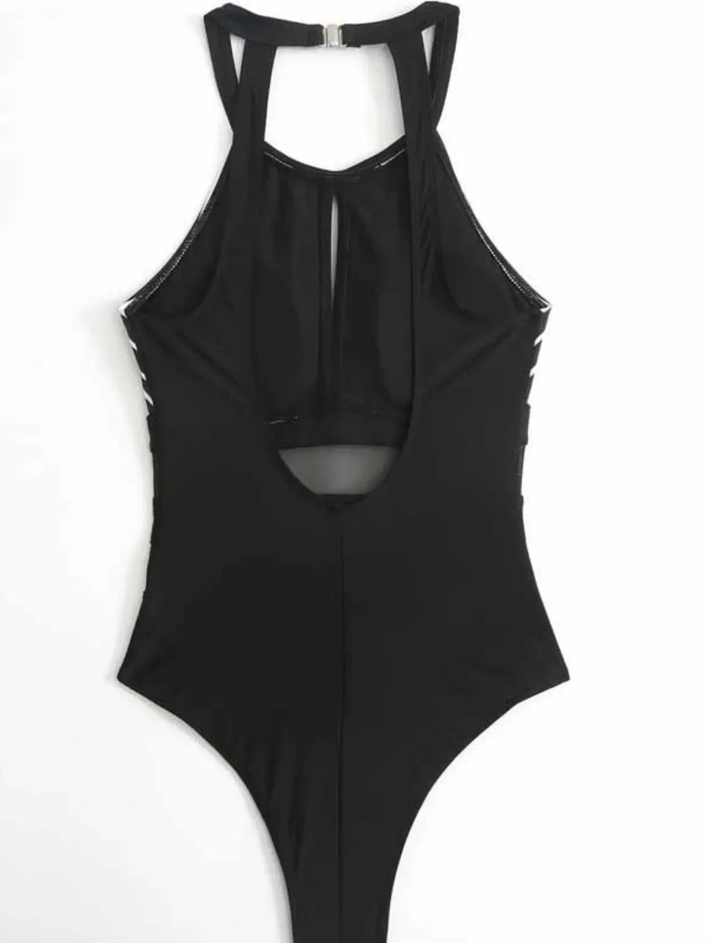Mesh Detail Backless Striped One-Piece Swimsuit
