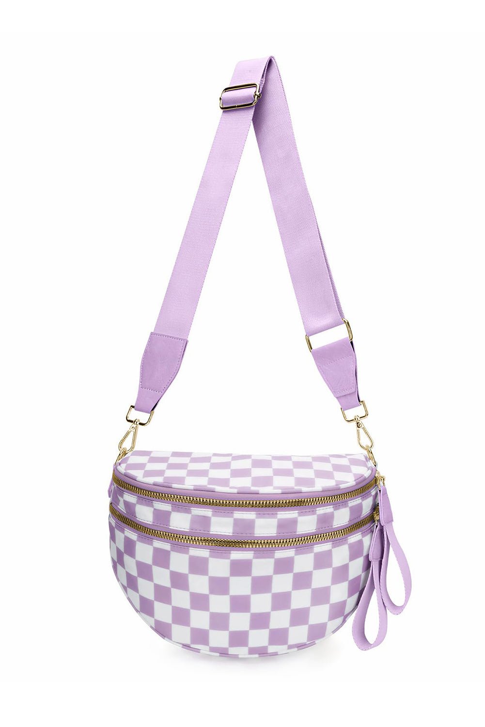 Mist Blue Checkered Print Wide Strap Large Crossbody Bag