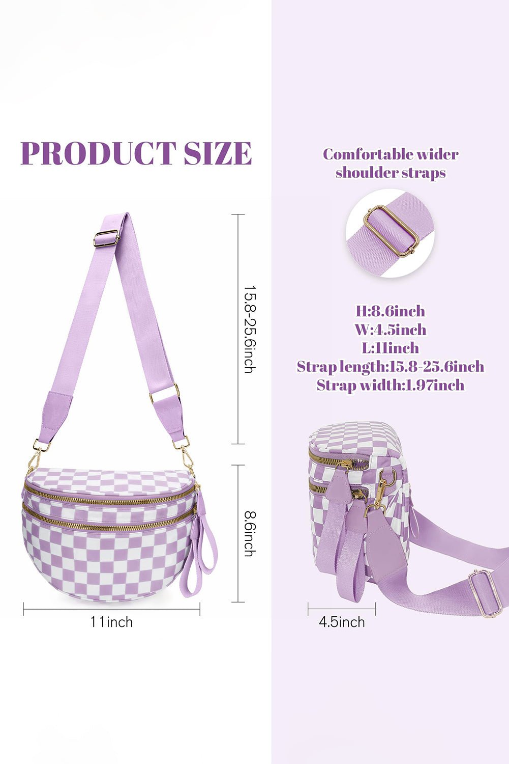 Mist Blue Checkered Print Wide Strap Large Crossbody Bag